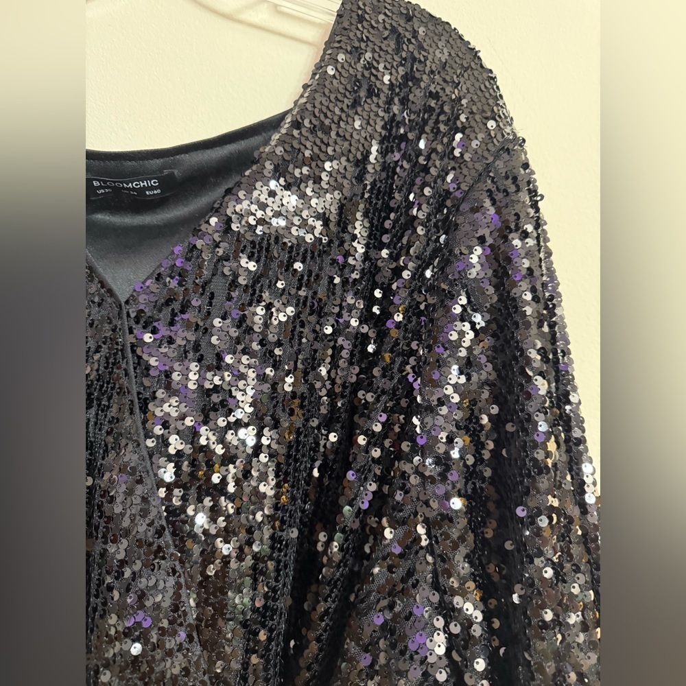 Bloom Chic Women’s Dress Black Sequin Plus Size Belted Holiday Party Sz 30 - Picture 3 of 5